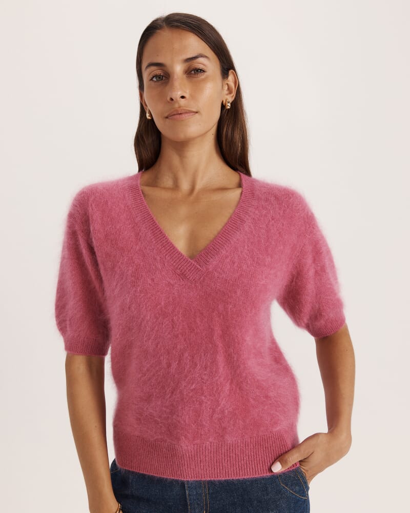 Wynter Wool Cashmere V Neck Knit in ROSE