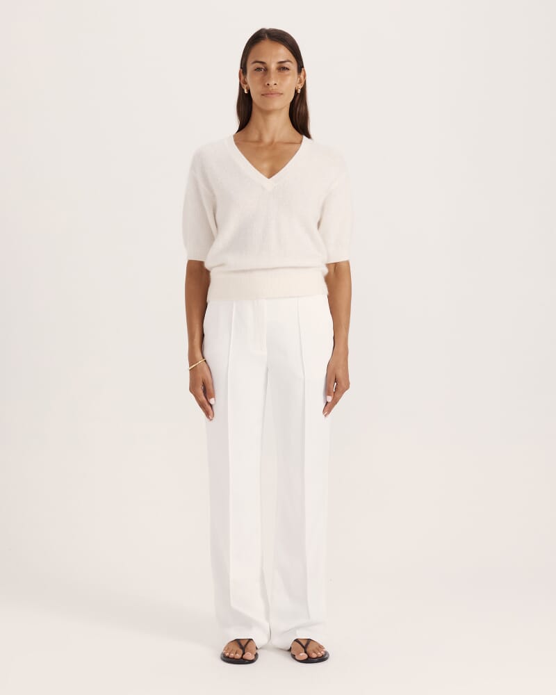 Wynter Wool Cashmere V Neck Knit in VANILLA