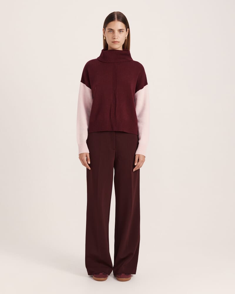 Claudia Wool Colour Block Knit in PLUM MULTI