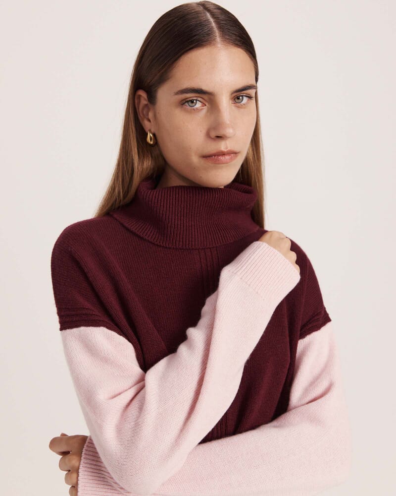Claudia Wool Colour Block Knit in PLUM MULTI
