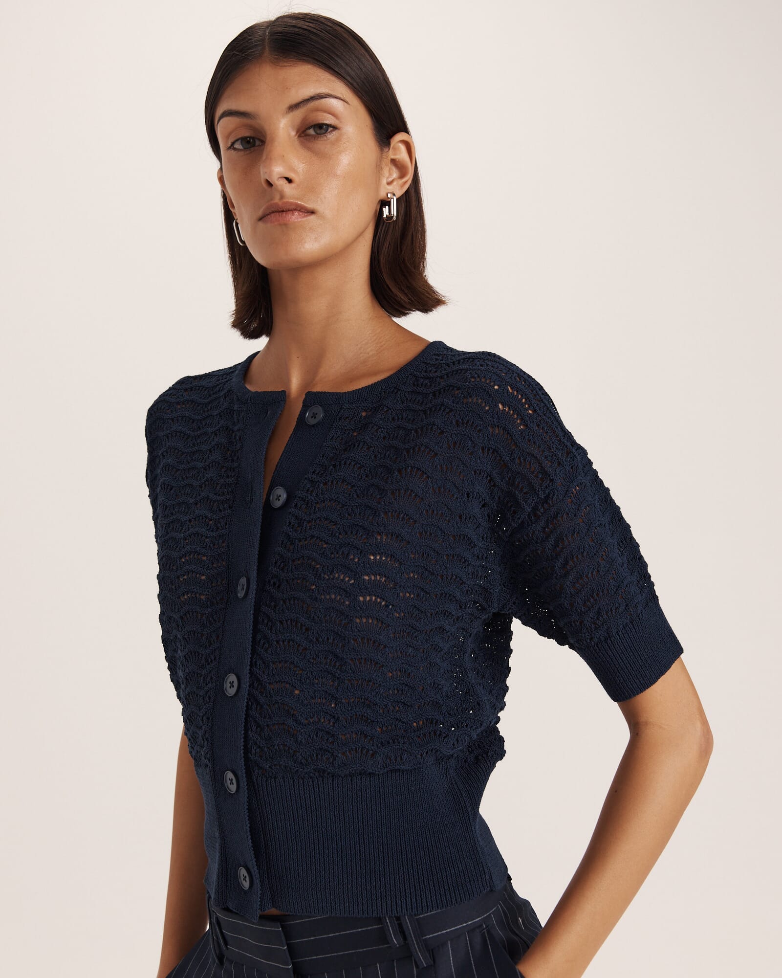 Prue Cotton Crochet Knit Cardigan