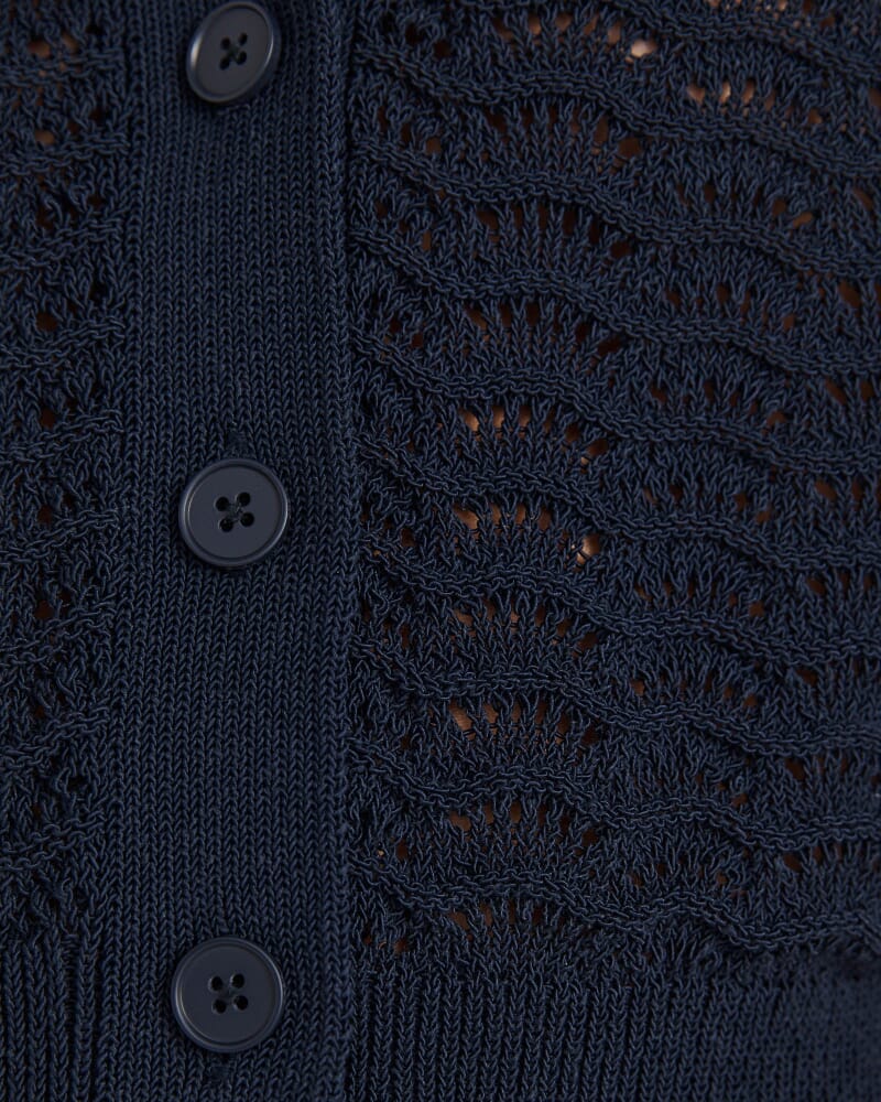 Prue Cotton Crochet Knit Cardigan in NAVY