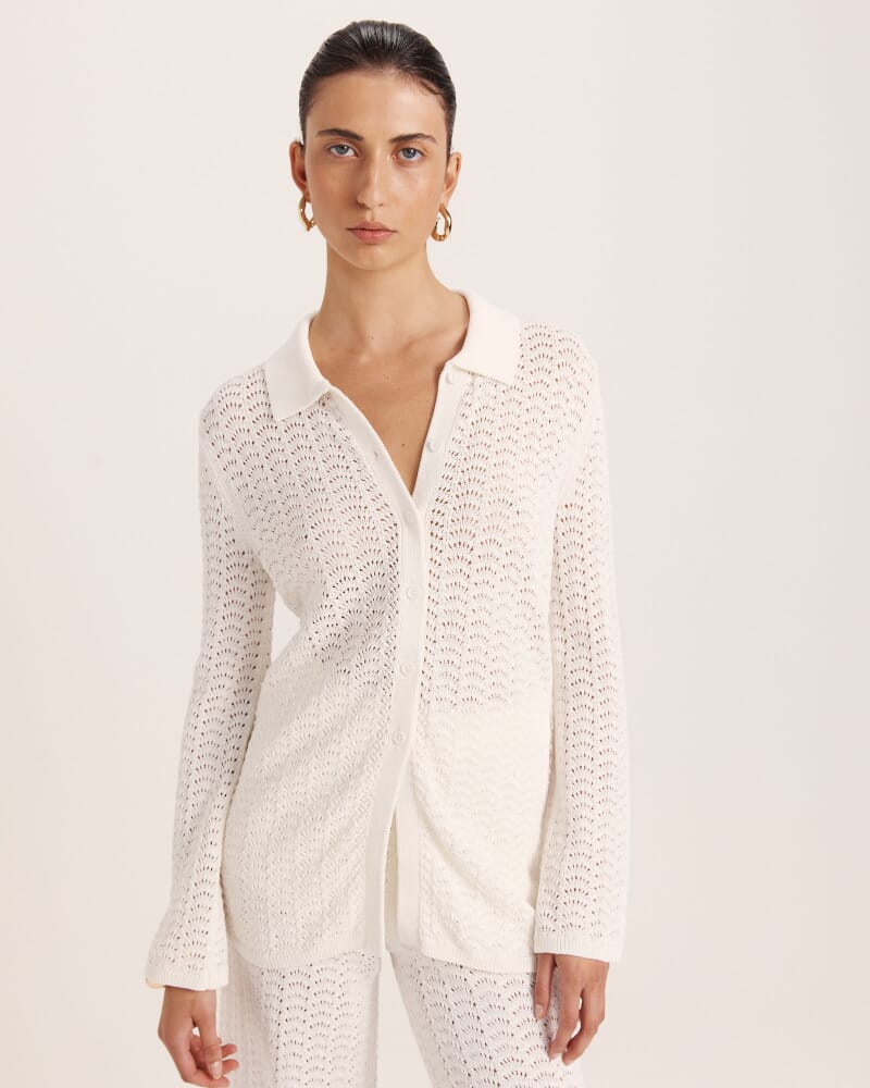 Prue Cotton Crochet Shirt in MILK