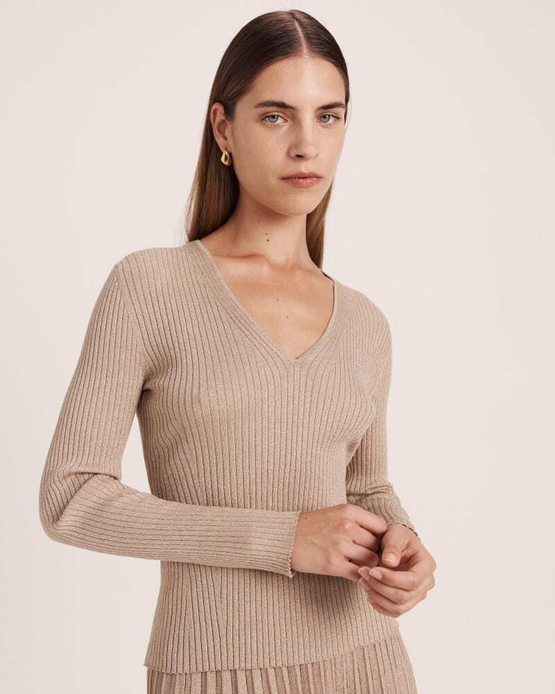 Mariya Sparkling Long Sleeve Top in GOLD