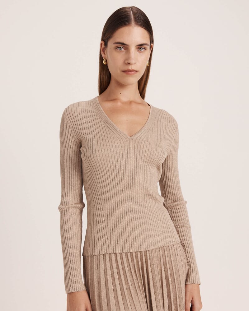 Mariya Sparkling Long Sleeve Top in GOLD