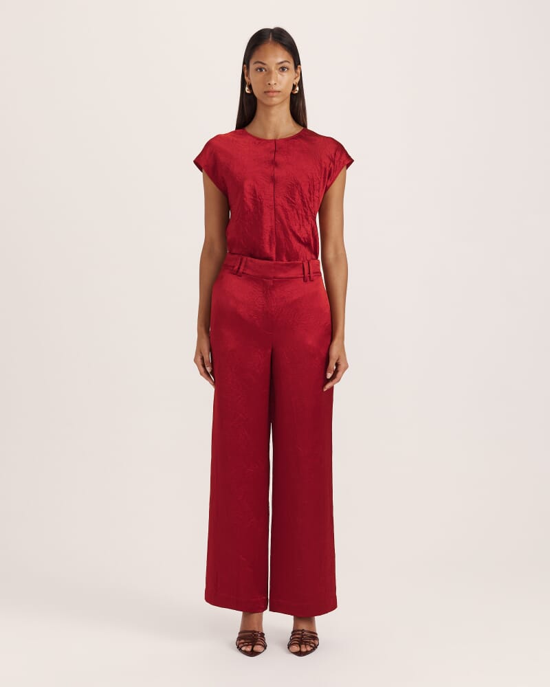 Ivana Wide Leg Crinkle Pant in RUBY