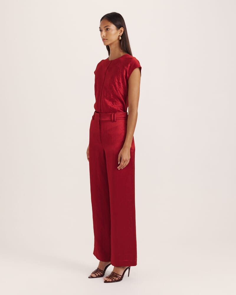 Ivana Wide Leg Crinkle Pant in RUBY
