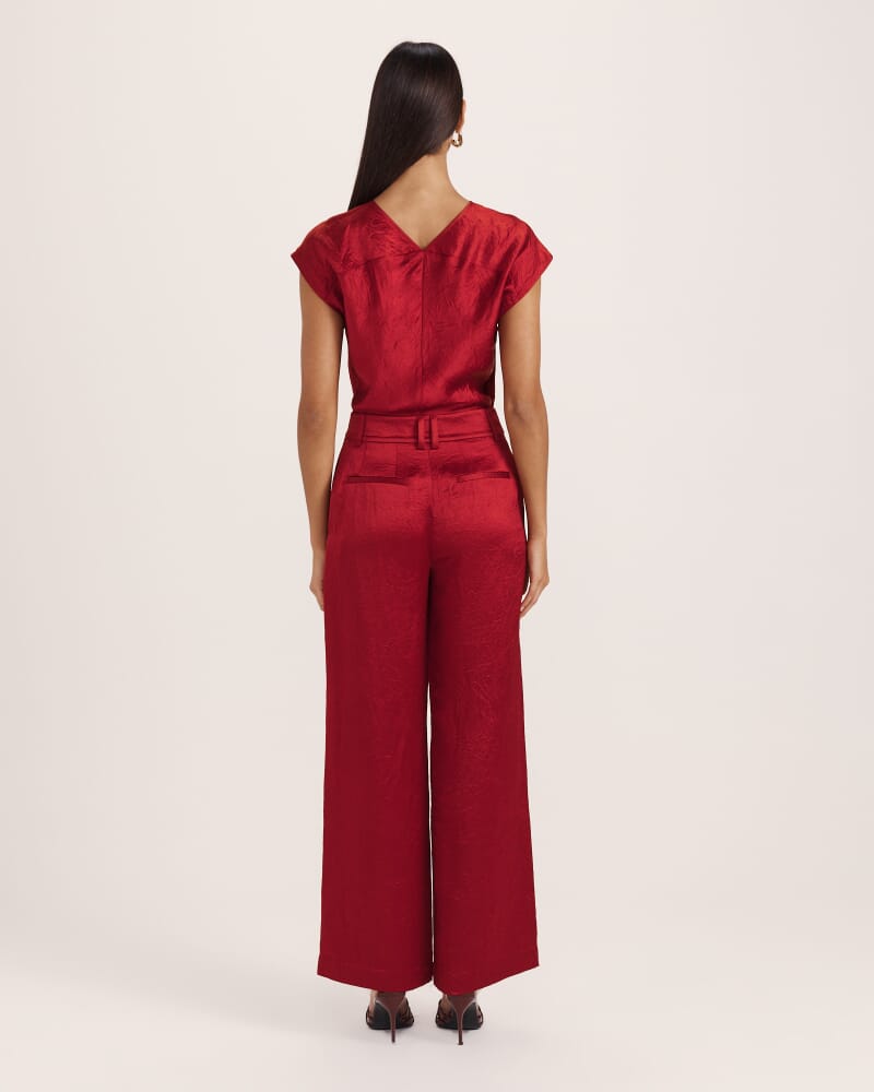 Ivana Wide Leg Crinkle Pant in RUBY