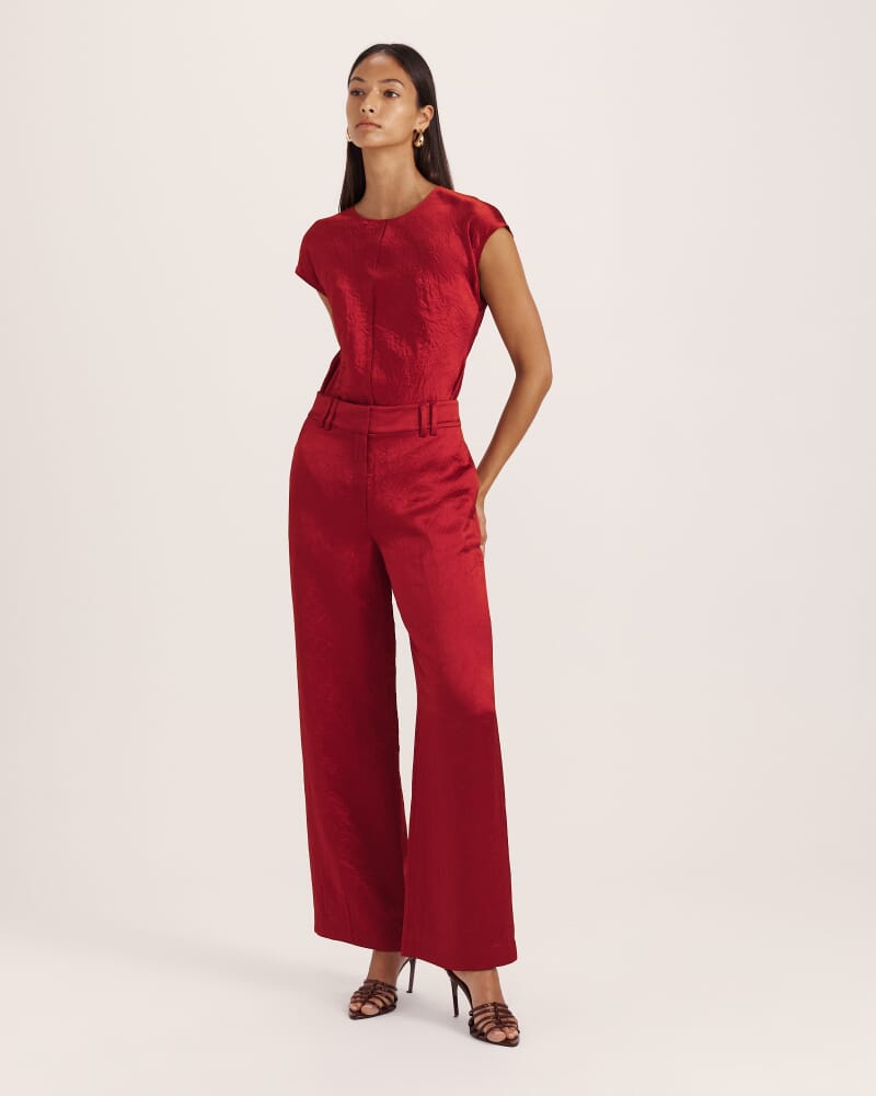 Ivana Wide Leg Crinkle Pant in RUBY