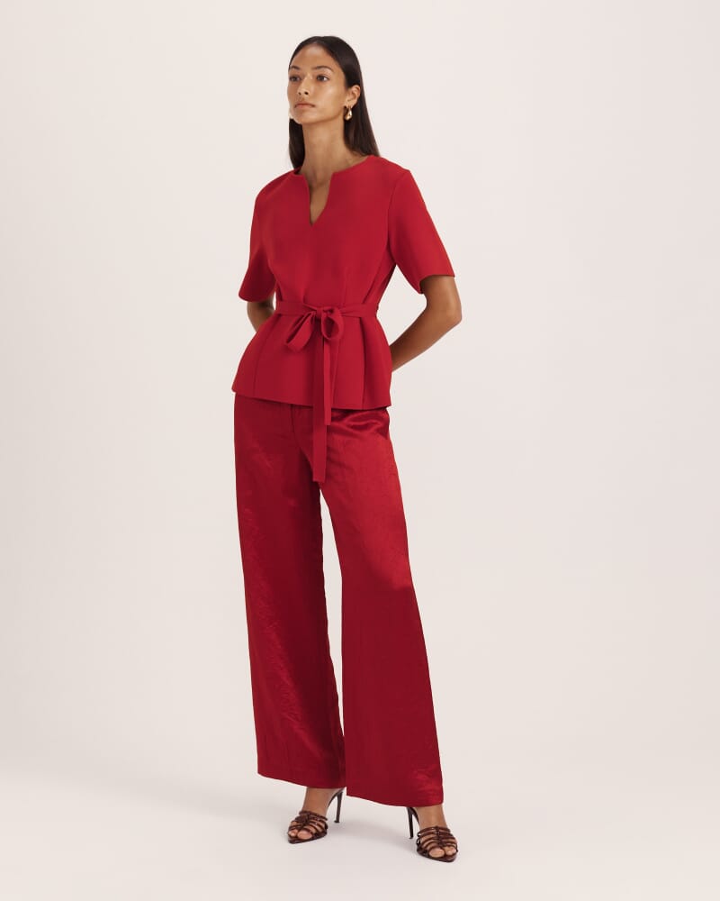 Ivana Wide Leg Crinkle Pant in RUBY