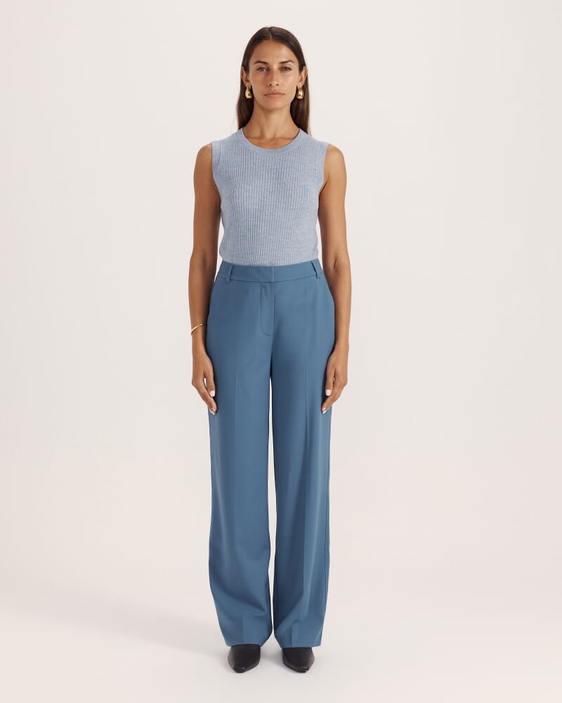 Celeste Wool Straight Leg Pant in STEEL BLUE