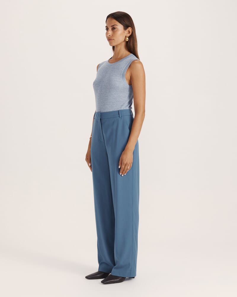 Celeste Wool Straight Leg Pant in STEEL BLUE