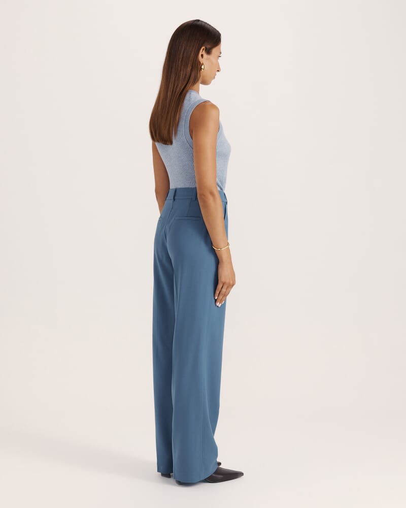 Celeste Wool Straight Leg Pant in STEEL BLUE