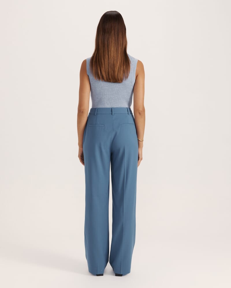 Celeste Wool Straight Leg Pant in STEEL BLUE
