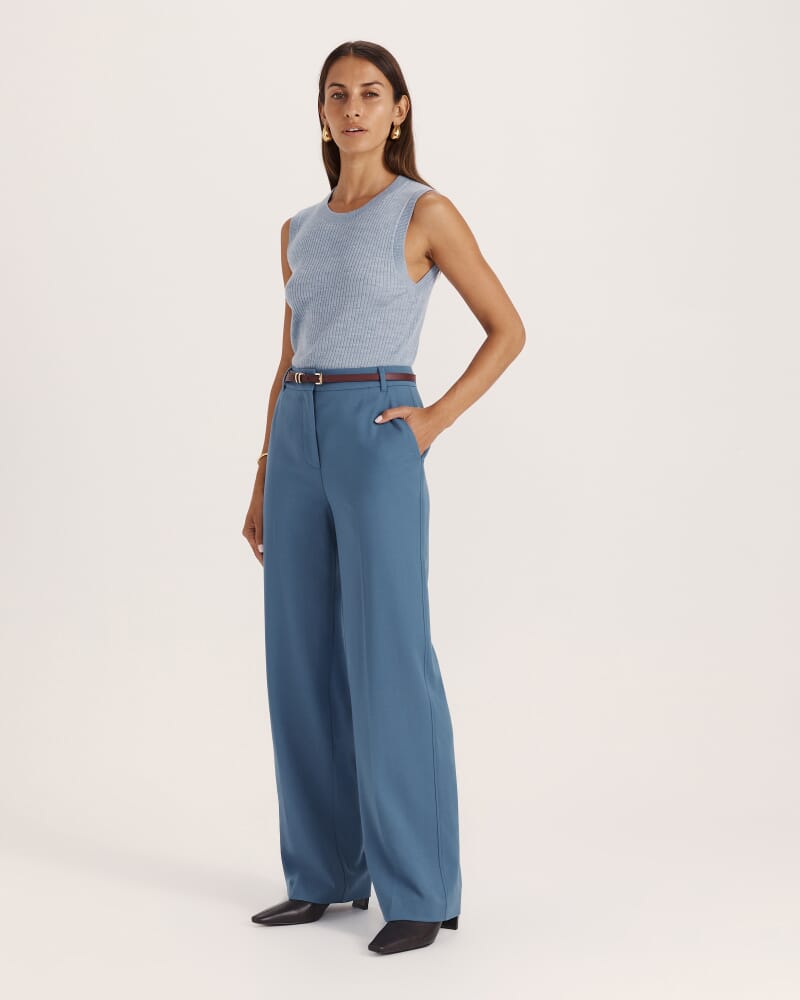 Celeste Wool Straight Leg Pant in STEEL BLUE