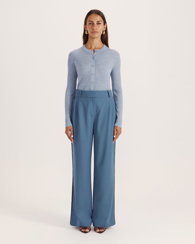 Celeste Wool Pleat Front Pant in STEEL BLUE