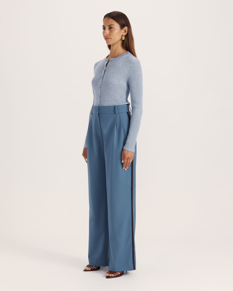 Celeste Wool Pleat Front Pant in STEEL BLUE