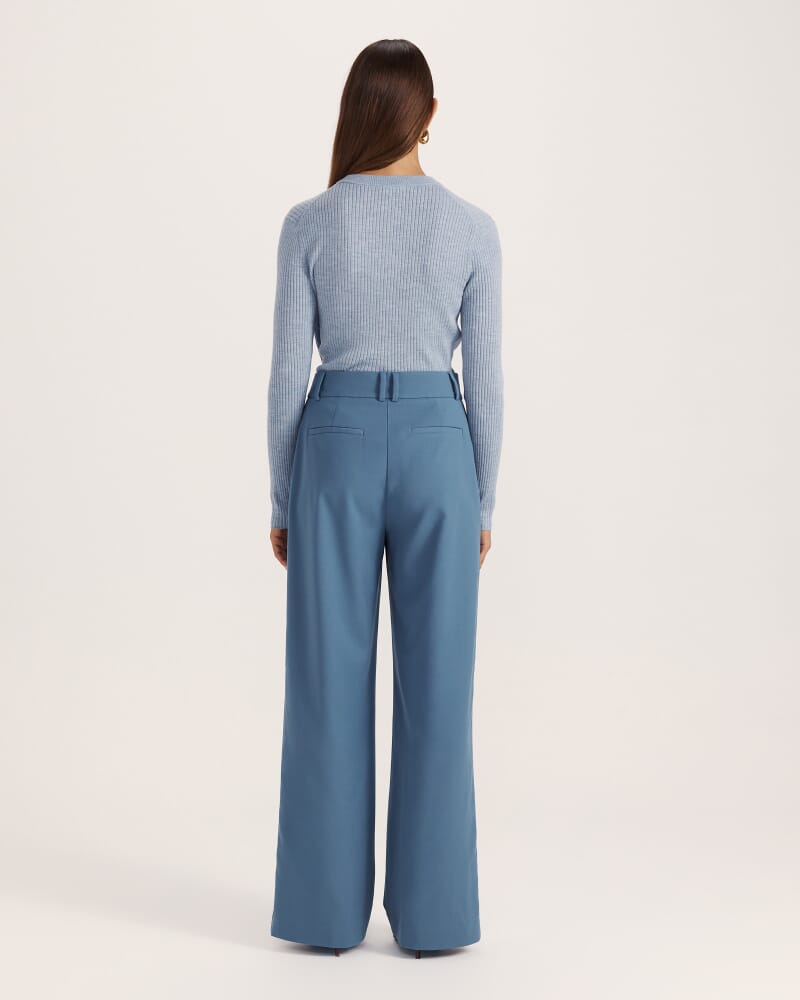 Celeste Wool Pleat Front Pant in STEEL BLUE