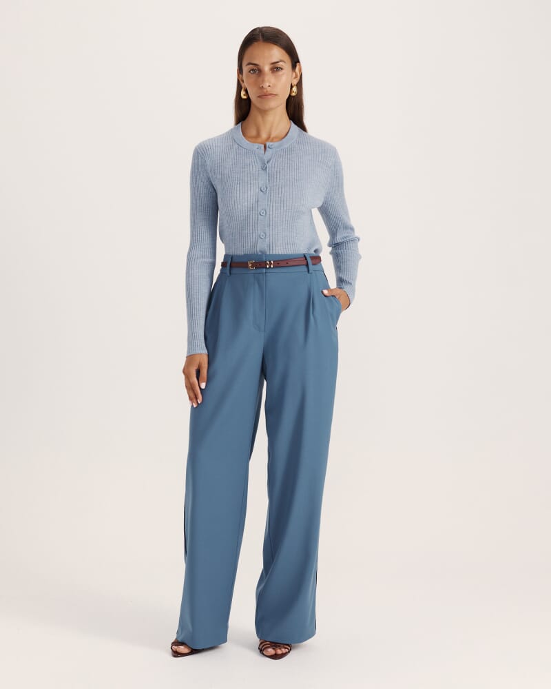 Celeste Wool Pleat Front Pant in STEEL BLUE