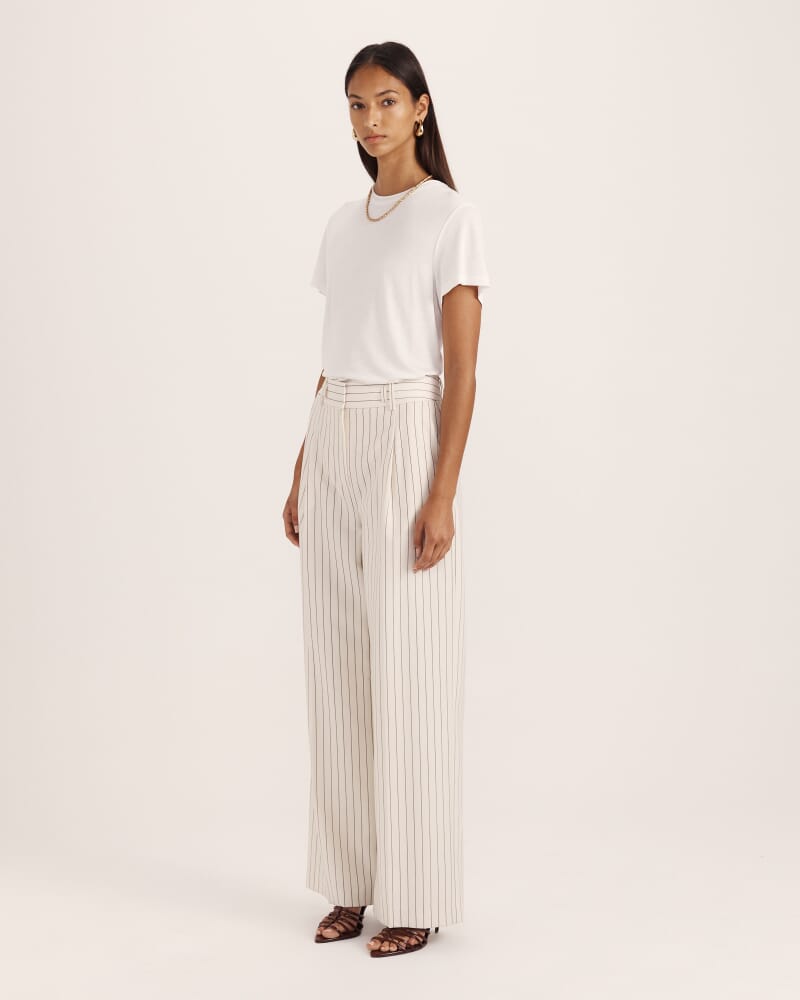 Polly Pinstripe Pleat Front Pant in CREME