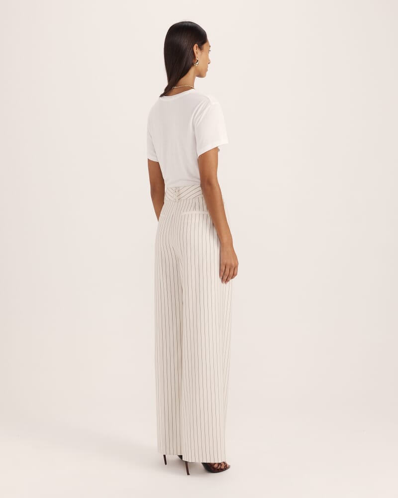 Polly Pinstripe Pleat Front Pant in CREME