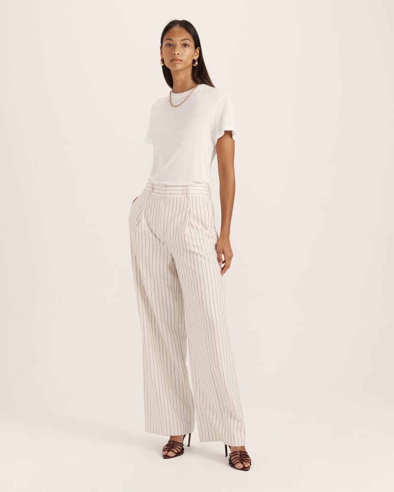 Polly Pinstripe Pleat Front Pant in CREME