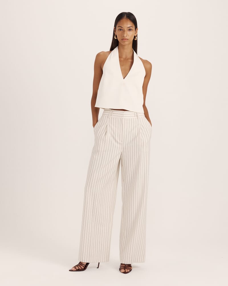 Polly Pinstripe Pleat Front Pant in CREME