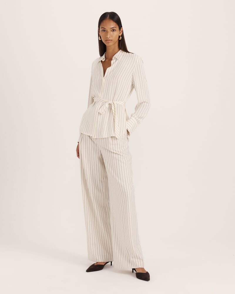 Polly Pinstripe Pleat Front Pant in CREME