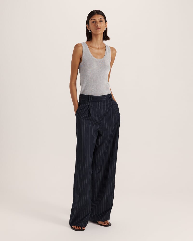 Polly Pinstripe Pleat Front Pant in NAVY