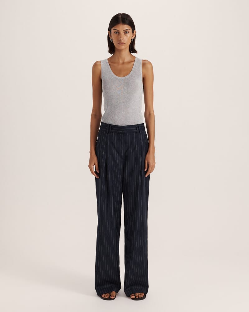 Polly Pinstripe Pleat Front Pant in NAVY