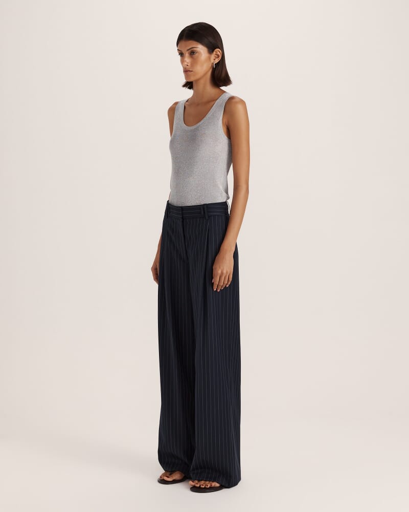 Polly Pinstripe Pleat Front Pant in NAVY
