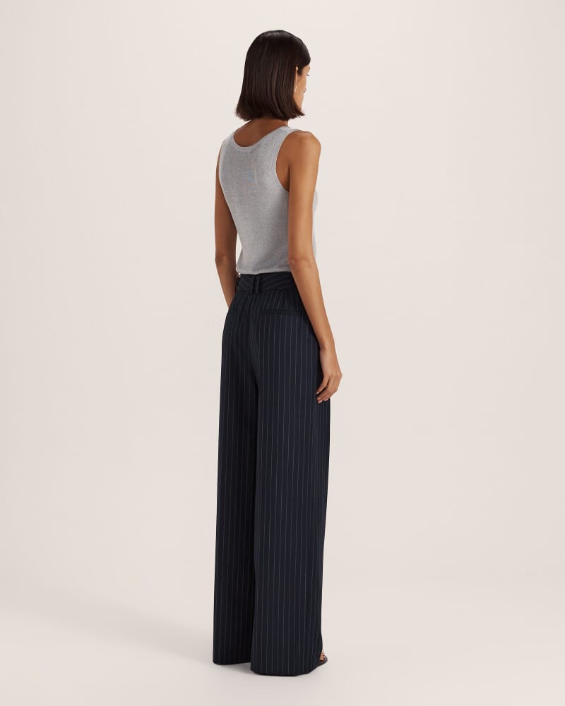 Polly Pinstripe Pleat Front Pant in NAVY
