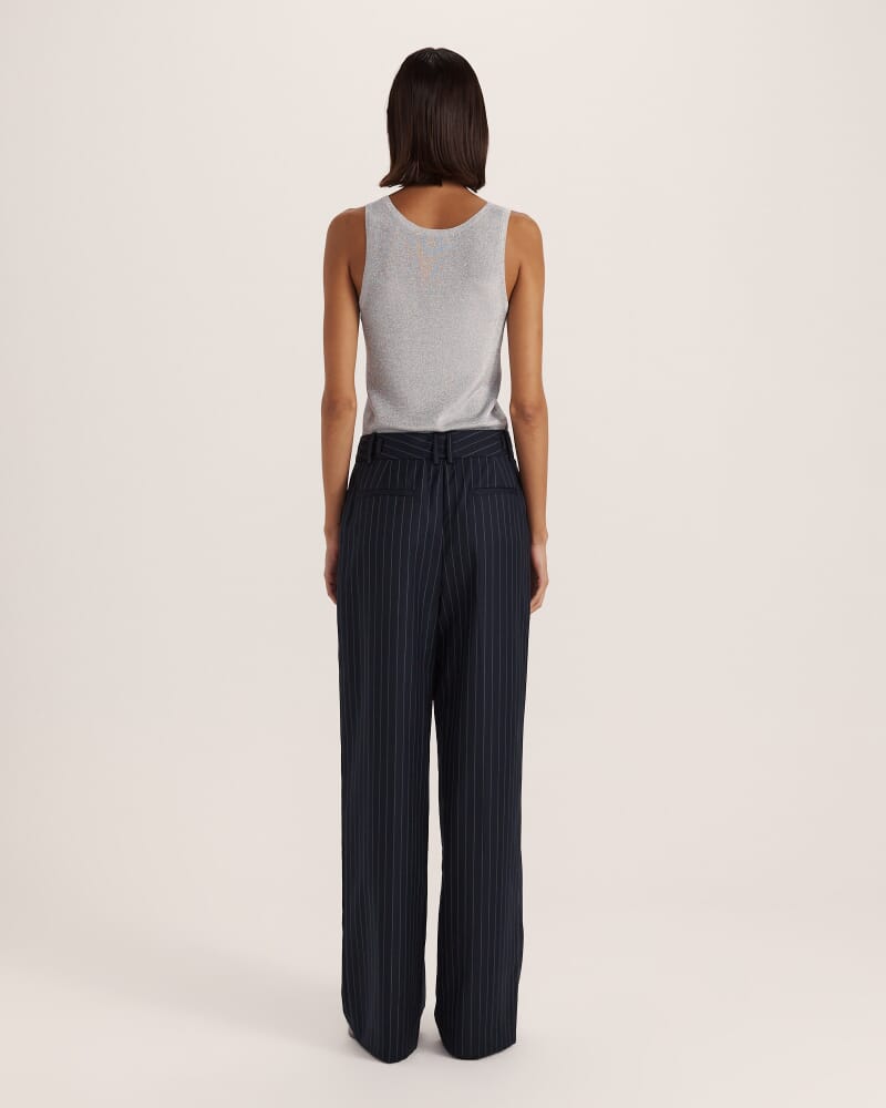 Polly Pinstripe Pleat Front Pant in NAVY