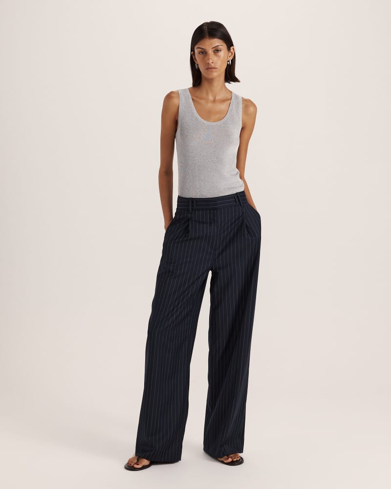 Polly Pinstripe Pleat Front Pant in NAVY