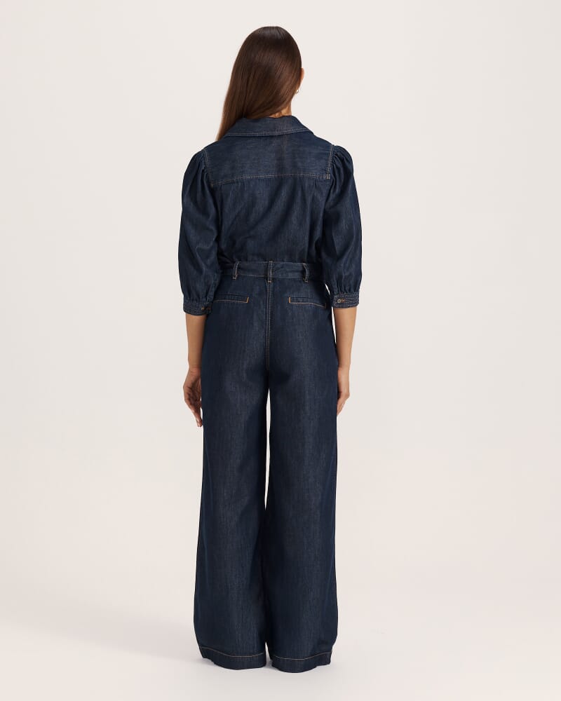 Bridie Wide Leg Trouser in BLUE/BLACK WASH