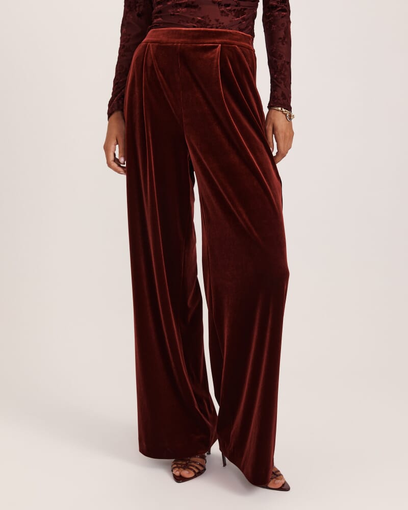 Lea Velvet Pleat Front Pant in GARNET