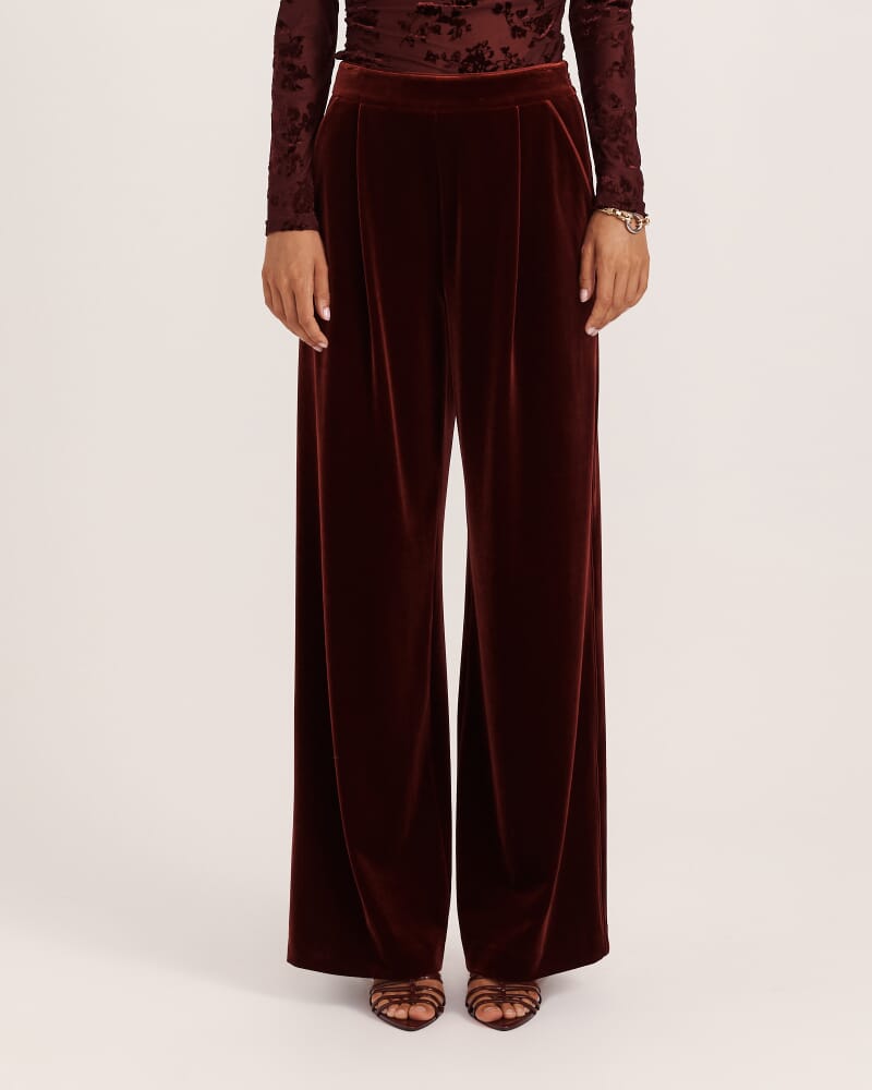 Lea Velvet Pleat Front Pant in GARNET
