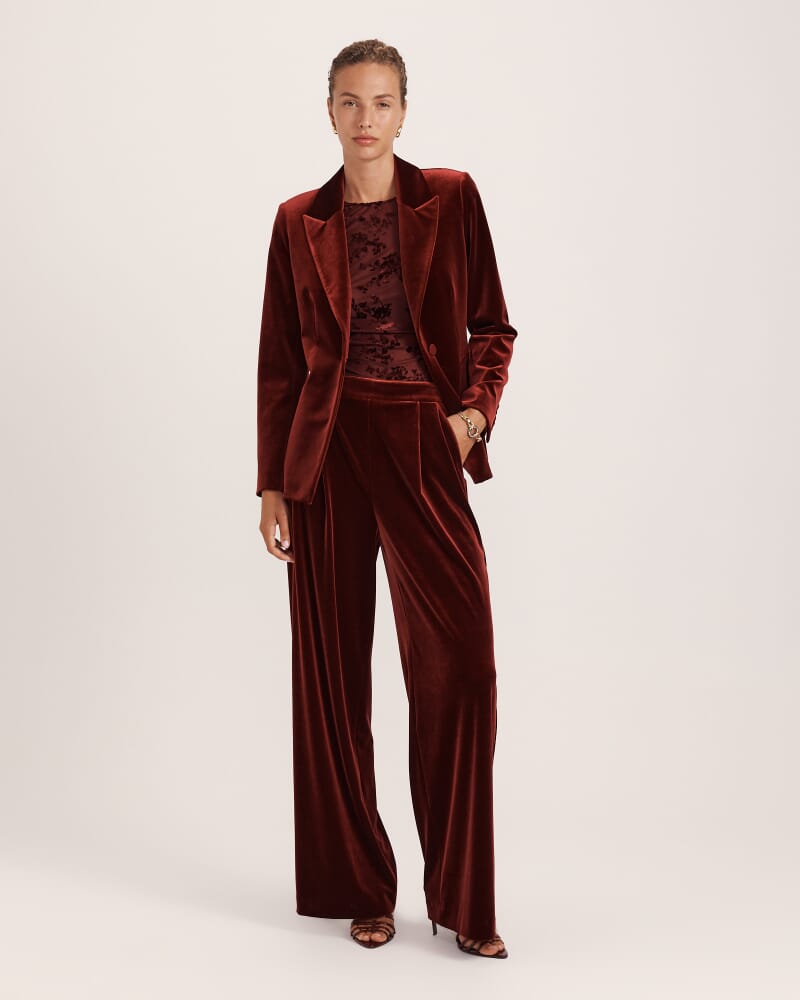 Lea Velvet Pleat Front Pant in GARNET