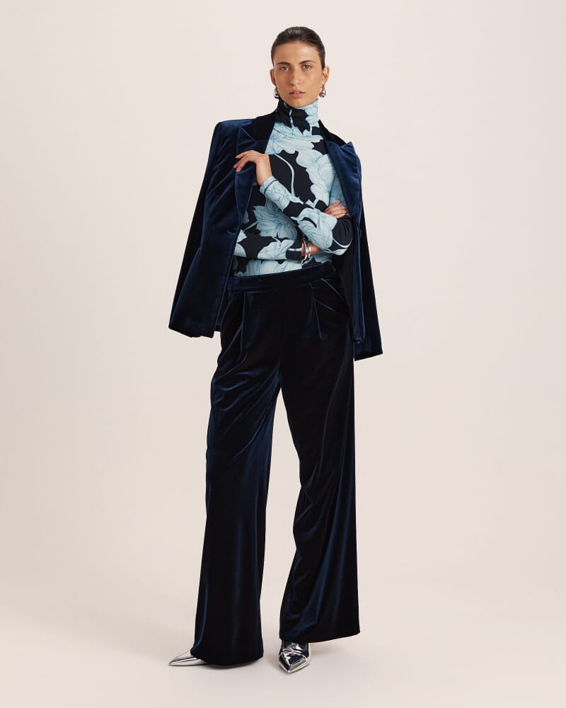Lea Velvet Pleat Front Pant in ROYAL BLUE