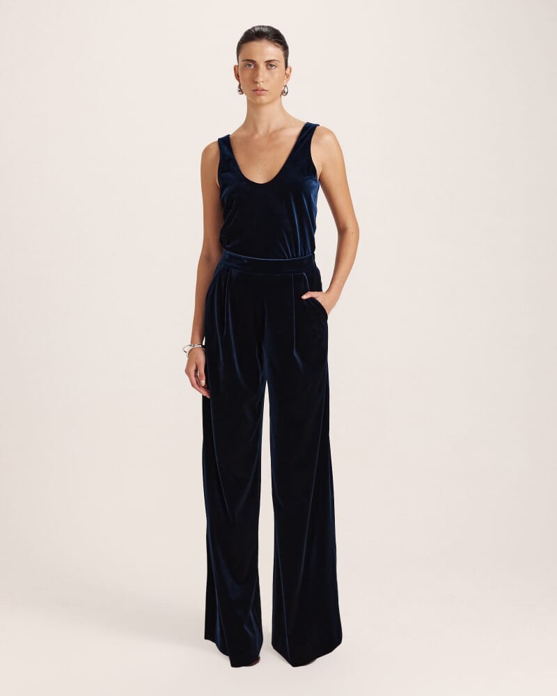 Lea Velvet Pleat Front Pant in ROYAL BLUE