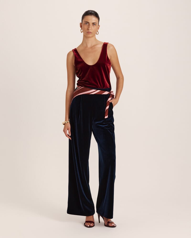 Lea Velvet Pleat Front Pant in ROYAL BLUE