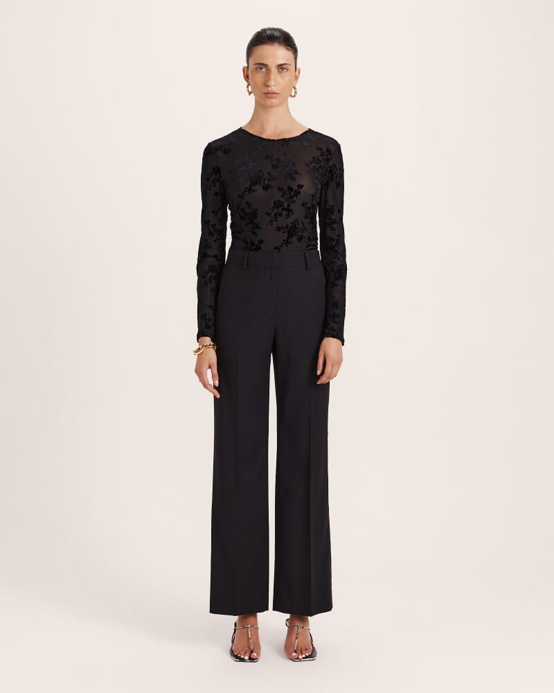Celeste Wool Straight Leg Pant in BLACK