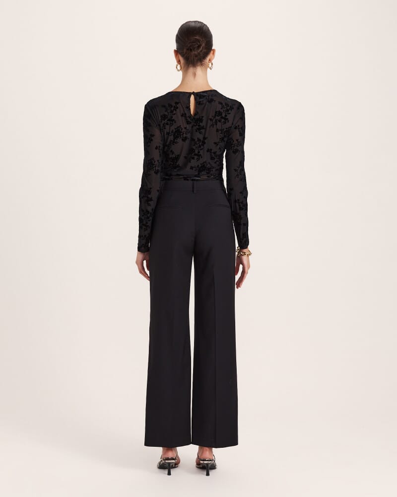 Celeste Wool Straight Leg Pant in BLACK