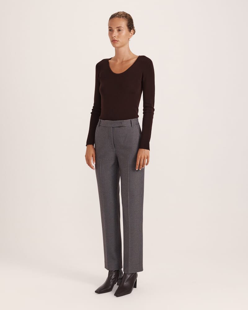 Jill Check Slim Leg Pant in CAROB