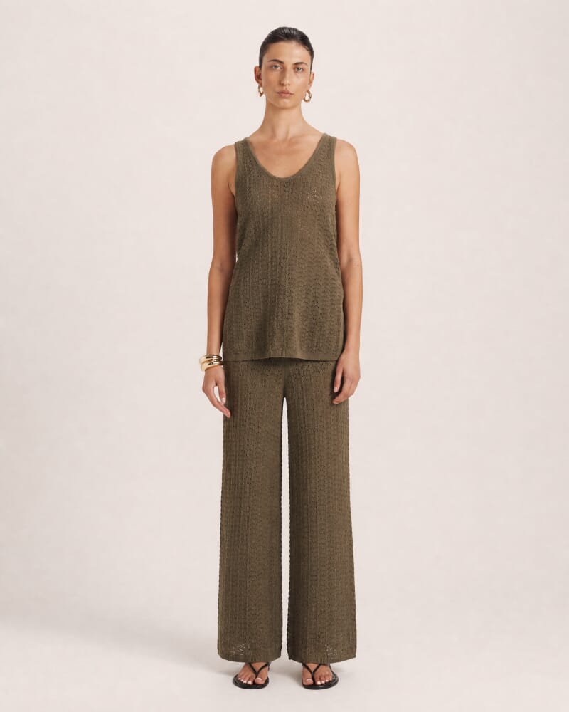 Prue Cotton Crochet Pant in KHAKI