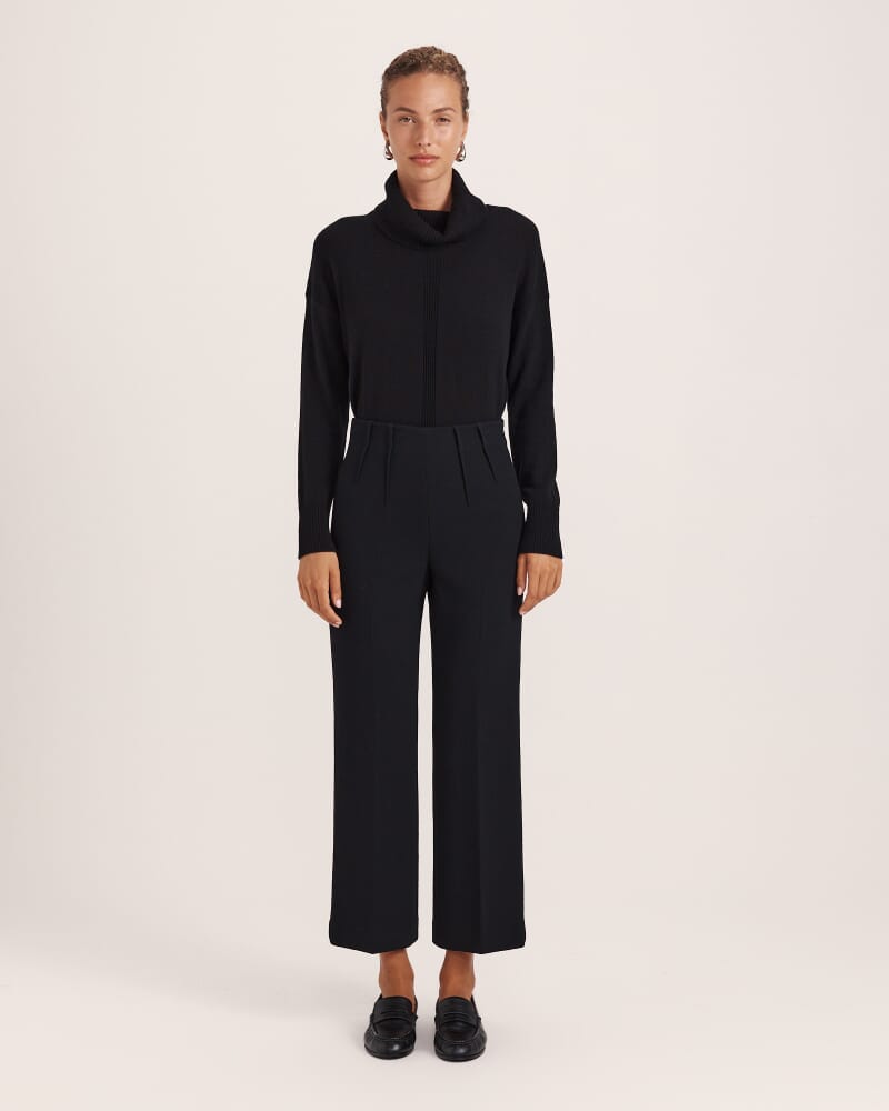 Raya Wool Crop Wide Leg Pant in BLACK