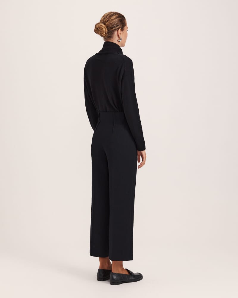 Raya Wool Crop Wide Leg Pant in BLACK