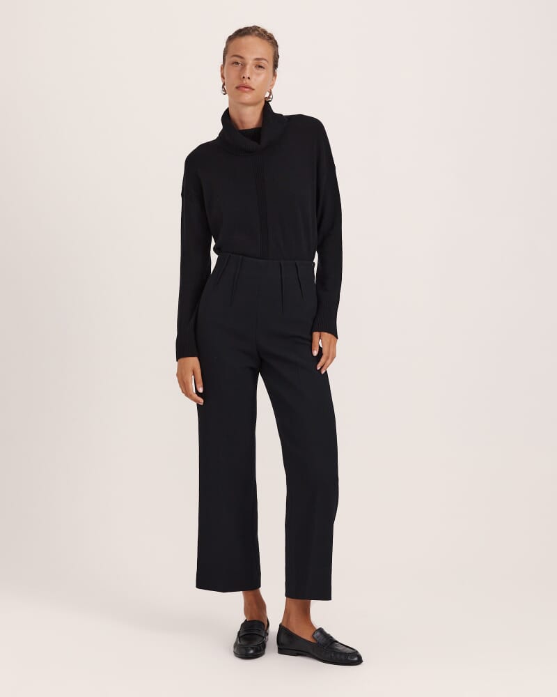 Raya Wool Crop Wide Leg Pant in BLACK