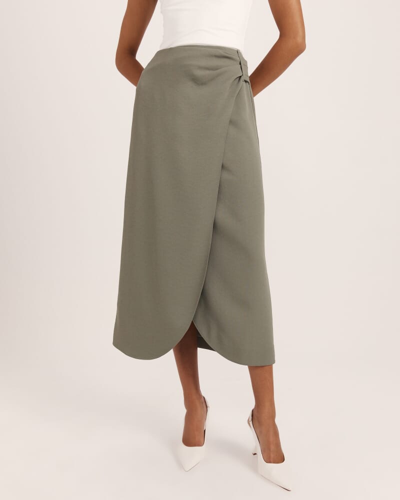 Dharma Drape Midi Skirt in GREEN TEA