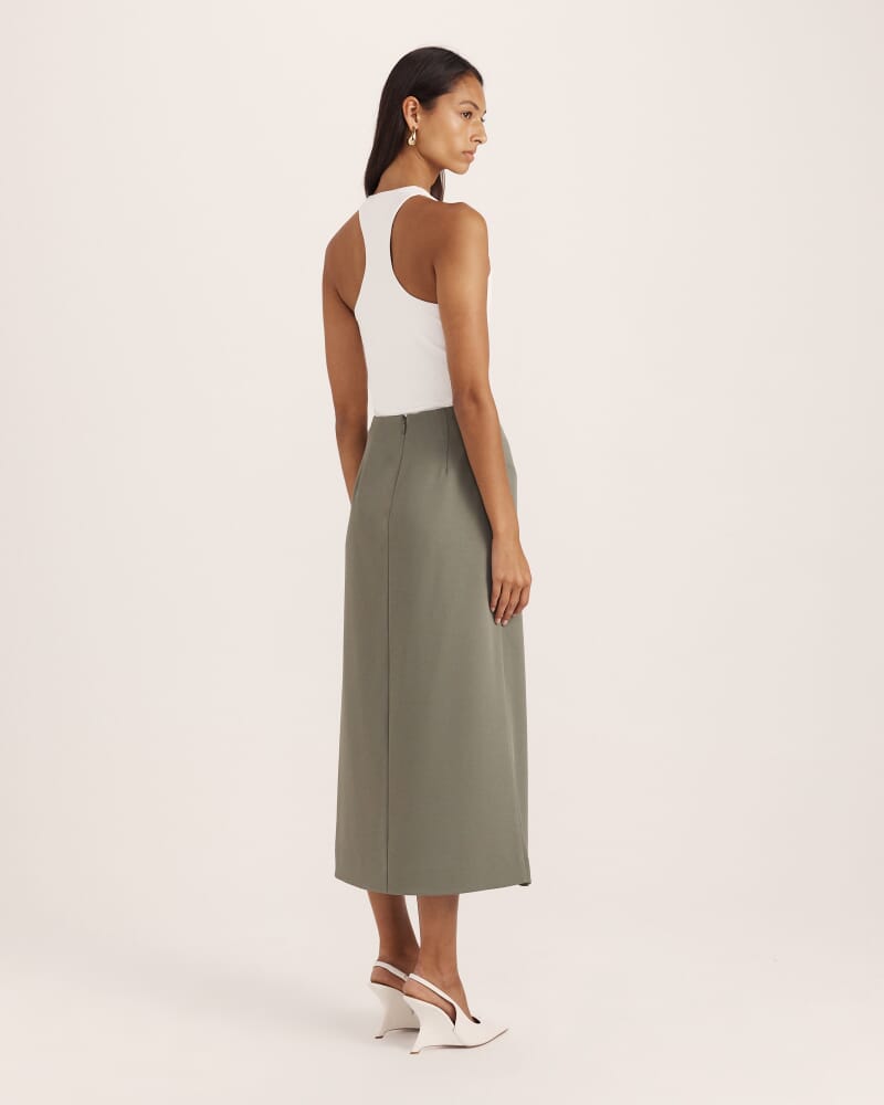 Dharma Drape Midi Skirt in GREEN TEA